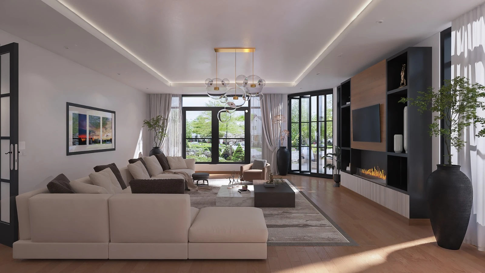 Beautifully designed interior with mirror and warm tones